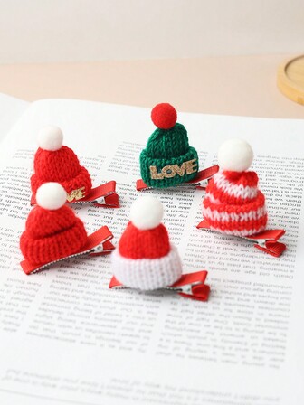 1个可爱圣诞帽发夹，女士针织侧夹，适合派对佩戴，爪夹，发爪，发夹，发卡，发饰，发饰配件