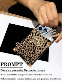 Keychain,Lanyard 1PC Leopard Print Shiny Rectangle Phone Case With Wrist Strap, Featuring Multi-Layer Shock Absorption, Drop Protection And Anti-Slip Design, New Design Loved By Women, Creative Protective Cover, Birthday Gift, Girlfriend, Boyfriend, Valentine's Day, Holiday Gift For Couple, Friend, Family, Yourself