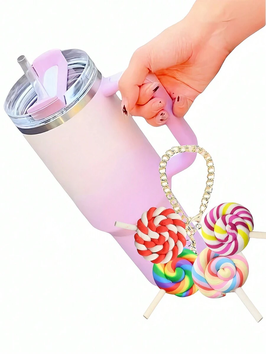 2 chiếc dây chuyền trang trí cốc nước hình kẹo dệt, mặt dây chuyền túi xách, vòng tay, mặt dây chuyền chìa khóa, phụ kiện ruy băng dệt nhiều màu sắc sáng tạo, phù hợp với chai nước 30/40oz, Giáng sinh, ngày lễ tình nhân, Halloween, - Nhiều màu - Xem 1