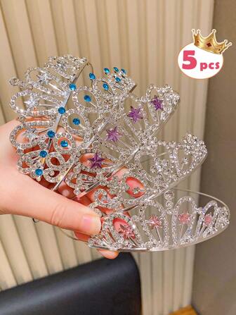 5pcs Elegant Mixed-Color Crowns, Suitable For Wedding, Birthday Party, Performance And Festival Wear, Accessories
