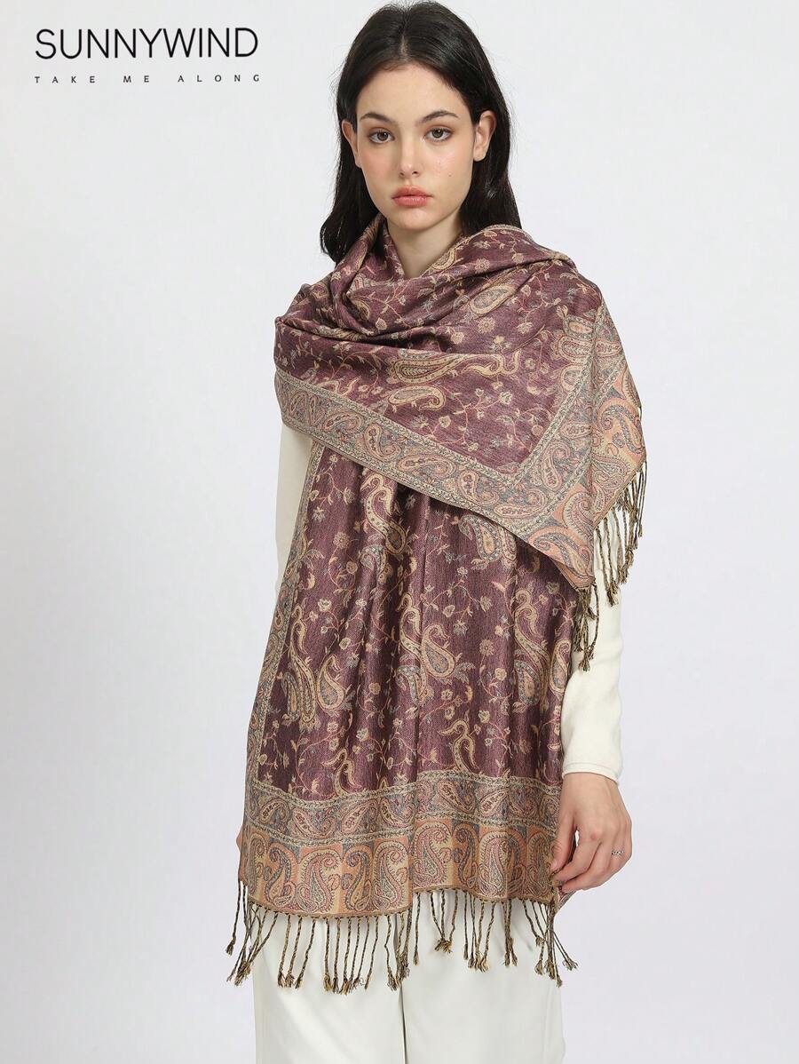 1pc Paisley Jacquard Scarf, Classic And Suitable For All Seasons - Pink - View 1