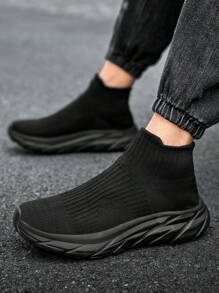 Men's Thick-Bottom Slip-On Shoes, Woven Breathable Warm Thermal Lined Sneakers, Men's Footwear Suitable For Autumn And Winter