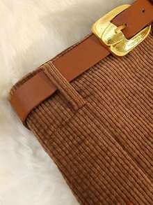 Plus Size Women's Solid Color Long Skirt, High Waist, Versatile Elegant Style - Khaki - View 4