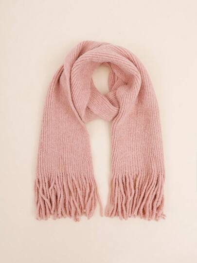 1pc Solid Color Kids Scarf, Long Tassel Warm Neck Wrap For Boys & Girls, Suitable For Daily Use In Autumn/Winter