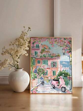1PC Landscape Frameless Art Canvas Poster, Pink Decorative Paintings, Girly Decorative Paintings, Home Wall Decor, Frameless