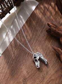 1pc T-Rex Necklace, Tyrannosaurus Rex Dinosaur Jewelry Gift, Silver, Suitable For Daily Wear - Antique Silver - View 2