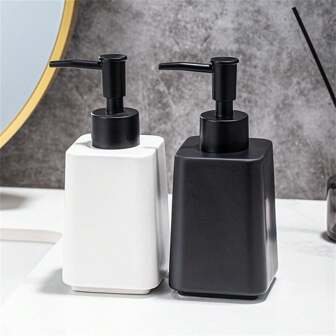 1pc Ceramic Handwash Bottle, Bathroom Shower Gel Pump Bottle Empty, White/Black Lotion Dispenser, Washing Up Liquid, Hand Sanitizer Spray, Body Wash Liquid