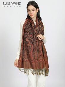 1pc Paisley Patterned Scarf, Can Be Worn All Seasons - Black - View 4