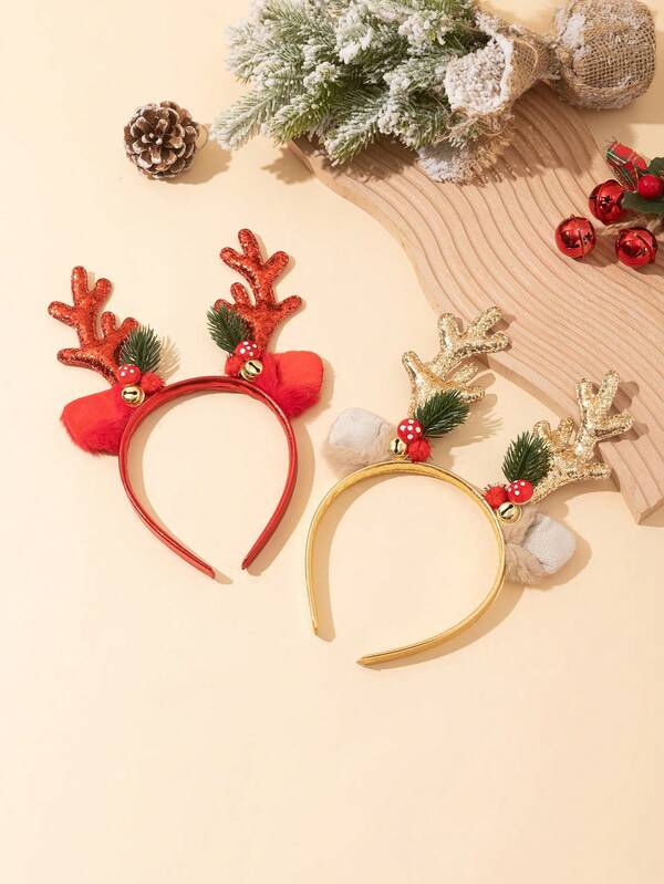 1 pieza Diadema de astas de reno y setas para Navidad, adecuada para vestir en días festivos