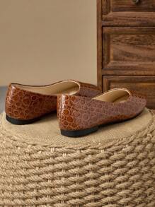 Women Square Toe Shallow Low Heel Black Casual Commuting Office Versatile Flats, Autumn - Brown - View 6