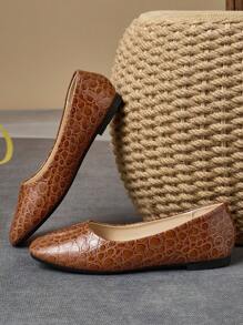 Women Square Toe Shallow Low Heel Black Casual Commuting Office Versatile Flats, Autumn - Brown - View 4