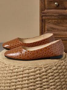 Women Square Toe Shallow Low Heel Black Casual Commuting Office Versatile Flats, Autumn - Brown - View 5