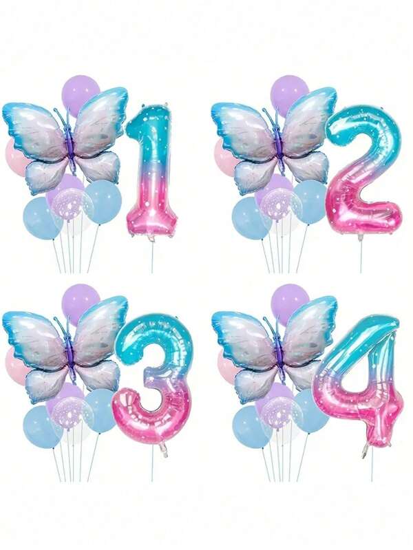 1Set, Butterfly Balloons Colorful Gradient Pink Butterfly Foil Mylar Balloon For Fairy Pink Butterfly Birthday Decorations Party Supplies Star Sky Gradient 40inch Digital Aluminum Film Balloon.Photo Prop, Party Scene Decor Arrangement,Baby Shower