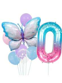 1Set, Butterfly Balloons Colorful Gradient Pink Butterfly Foil Mylar Balloon For Fairy Pink Butterfly Birthday Decorations Party Supplies Star Sky Gradient 40inch Digital Aluminum Film Balloon.Photo Prop, Party Scene Decor Arrangement,Baby Shower