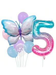 1Set, Butterfly Balloons Colorful Gradient Pink Butterfly Foil Mylar Balloon For Fairy Pink Butterfly Birthday Decorations Party Supplies Star Sky Gradient 40inch Digital Aluminum Film Balloon.Photo Prop, Party Scene Decor Arrangement,Baby Shower