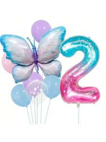 1Set, Butterfly Balloons Colorful Gradient Pink Butterfly Foil Mylar Balloon For Fairy Pink Butterfly Birthday Decorations Party Supplies Star Sky Gradient 40inch Digital Aluminum Film Balloon.Photo Prop, Party Scene Decor Arrangement,Baby Shower