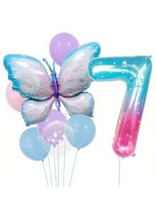 1Set, Butterfly Balloons Colorful Gradient Pink Butterfly Foil Mylar Balloon For Fairy Pink Butterfly Birthday Decorations Party Supplies Star Sky Gradient 40inch Digital Aluminum Film Balloon.Photo Prop, Party Scene Decor Arrangement,Baby Shower