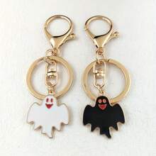1pc Fashion Cartoon Metal Black & White Ghost Keyring, Suitable For Halloween Backpack & Car Decor, Funny Birthday Gift For Friends, Bag Pendant - متعدد الألوان - مشاهدة 1