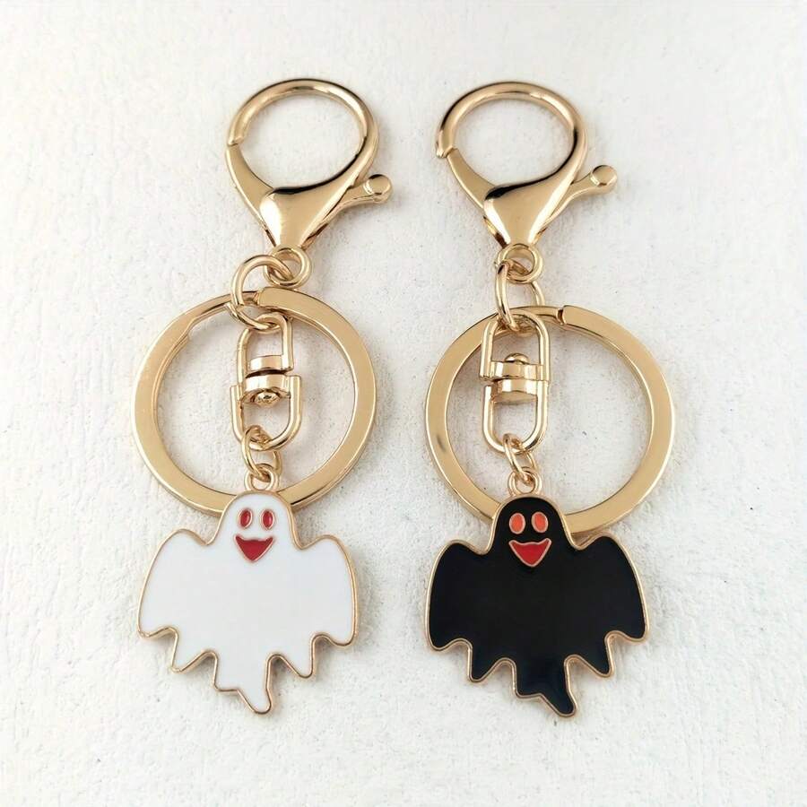 1pc Fashion Cartoon Metal Black & White Ghost Keyring, Suitable For Halloween Backpack & Car Decor, Funny Birthday Gift For Friends, Bag Pendant - متعدد الألوان - مشاهدة 1