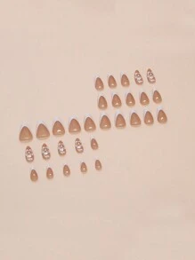 24 件短杏仁形按压指甲指甲套装，白色法式可拆卸假指甲，甜美清新 DIY 指甲装饰