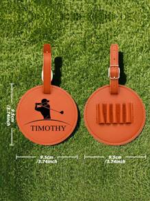 1pc Customized Engraved Leather Golf Bag Tag | Personalized 5-Hole Golf Ball Display Stand | Gift For Golf Enthusiasts | Available In Black And Brown | Groomsman Gift, Gift For Dad/Mom | Diameter: 9.5*9.5cm | Birthday, Christmas, Retirement Gift | Handmade Golf Accessory - Multicolor - View 6