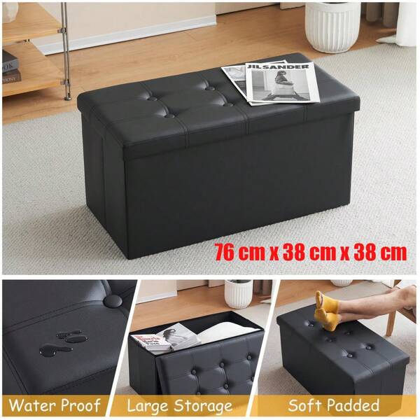 Large Seater Folding Storage Ottoman Pouffe Bench Seat Blanket Toy Chest Box UK Back To School Dormitory Storage