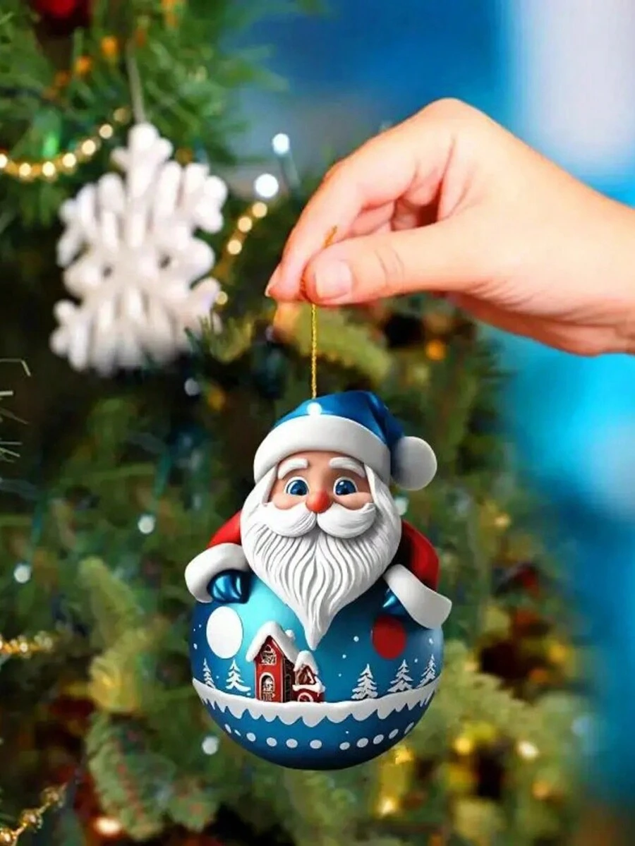 1/2/5pcs Christmas Party Christmas Tree Decorations, Santa Claus Flat Pendants - Blue - View 1