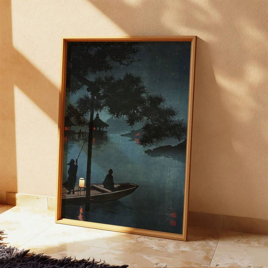 1 张帆布海报，复古印刷日本海报墙面装饰 Biwa Sea 作者 Koho 浮世绘日本插画墙面装饰礼物创意客厅墙面艺术，卧室墙面装饰，家居装饰房间，无框装饰 - 彩色 - 查看 1