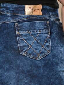 Women's Evangelical Plus Size Jeans Skirt With Zig Zag Detail - Rửa nhẹ - Xem 8