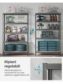 SONGMICS Scaffalatura a 5 Ripiani, Scaffale in Acciaio, Montaggio Rapido, Utensili, Strumenti in Garage, Magazzino, Ripostiglio, Portante 875 kg, 60 x 120 x 200 cm, Grigio - Grigio - Visualizzare 3