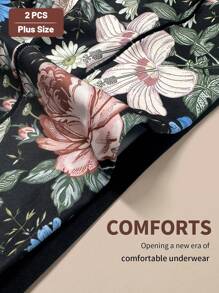 MIOTAN 2 paquetes de bragas de cintura alta talla grande para mujer, bragas suaves y cómodas de uso diario con diseño de estampado floral