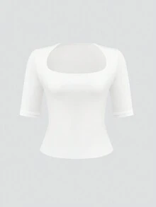 XLLAIS 七分袖T恤，双层弹力可变形领口，紧身款上衣