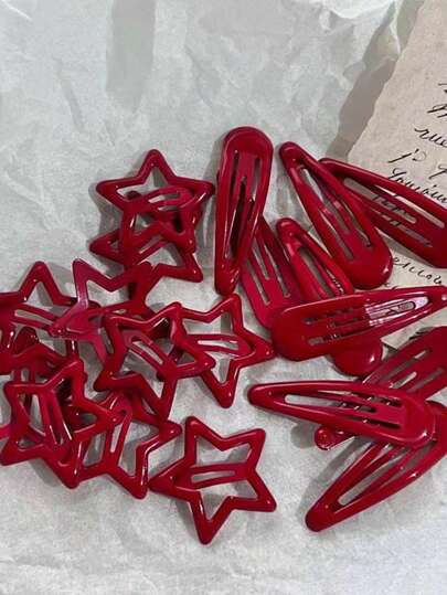 10pcs/Set Women's Red Teardrop & Star Design Shiny Hair Clips, Suitable For Daily, Home, Commute, School Outfit, Simple & Cute Bangs Hairpinsy2k Claw Clips Hair Claws Hair Barrettes, School Stuff