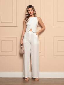 Laris Women's Tailored Set Blouse With Long Trousers - trắng - Xem 1