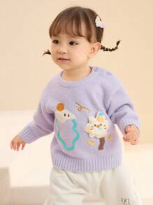 Balabala Baby Knit Sweater Sherpa Half-Zip Winter 2024 Pullover - Purple - View 2