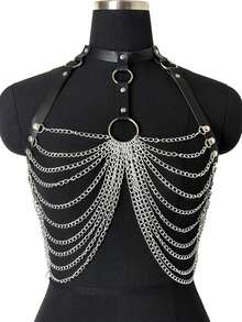 1 chiếc áo crop top dây da ngực gợi cảm cho nữ, thích hợp cho trang phục dự tiệc lễ hội âm nhạc - màu đen - Xem 4