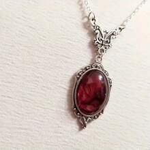 1pc Vintage Red Necklace, Fashion Jewelry Pendant Necklace - Antique Silver - View 3