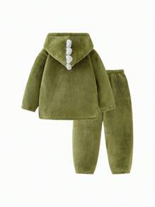 mini bala Boys' And Girls' Homewear Pajama Set For Outdoor Wear Fall/Winter Warm Collection - Army Green - View 5