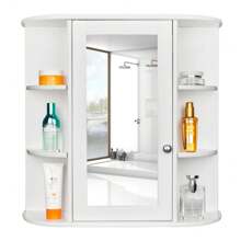 3-Tier Single Door Mirror Indoor Bathroom Wall Mounted Cabinet Shelf White - 白色 - 查看 10
