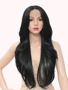 女士长直假发 自然黑发假发 1.5*3.5 英寸 蕾丝中分长 26 英寸 合成自然假发 适合日常女士全假发 3 - 黑色 - 查看 3