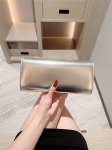 1pc Fashion Minimalist Leather Flap Clutch, Formal Dress Accessory Envelope Bag With Shiny Metal Edge Decor, Party Handbag With Chain Strap, Suitable For Ball, Gathering, Birthday Party