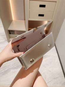 1pc Fashion Minimalist Leather Flap Clutch, Formal Dress Accessory Envelope Bag With Shiny Metal Edge Decor, Party Handbag With Chain Strap, Suitable For Ball, Gathering, Birthday Party