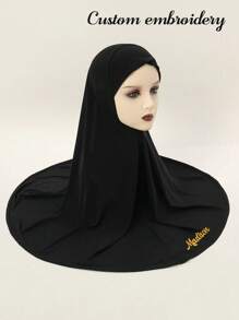 Customized Embroidered Muslim Hijab, Instant Hijab, Practical Headscarf, Islamic Burqa, Shayla, Tudong, Instant Long Khimar Hijab, Solid Color Full Shoulder Coverage For Everyday