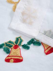 1 Stück weiße Weihnachten Kerze & Glocke Stickerei Kaffee Vorhang, Weihnachtsthema Polyesterstoff mit Glocke Stickerei Dekoration, geeignet für Küchenschrank, Buchtfenster, Türeingänge, Heimdekoration - Beige - Übersicht 7