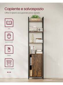VASAGLE Libreria Scaffale a 6 Ripiani, Libreria Verticale con Anta, Struttura in Metallo, Ripiani Regolabili, 24 x 40 x 159,5 cm, Salotto Camera da Letto, Nero Ebano e Nero Inchiostro/Marrone Vintage e Nero Inchiostro - marrone 24 x 40 x 159,5 cm - Visualizzare 2