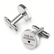 Pair Of Men Personalized Cufflinks, Stainless Steel Round Shirt Cufflinks, Wedding Jewelry Gift, Anniversary Gift, Perfect Valentine's Day Gift For Boyfriend, Husband