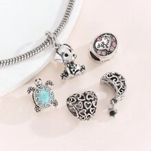 1pc Hollow Star Moon Heart Beaded Pendant, Oval Carved Heart, Blue Shell Turtle And Dog Charms, Suitable For DIY Bracelet Necklace Jewelry Making Valentines