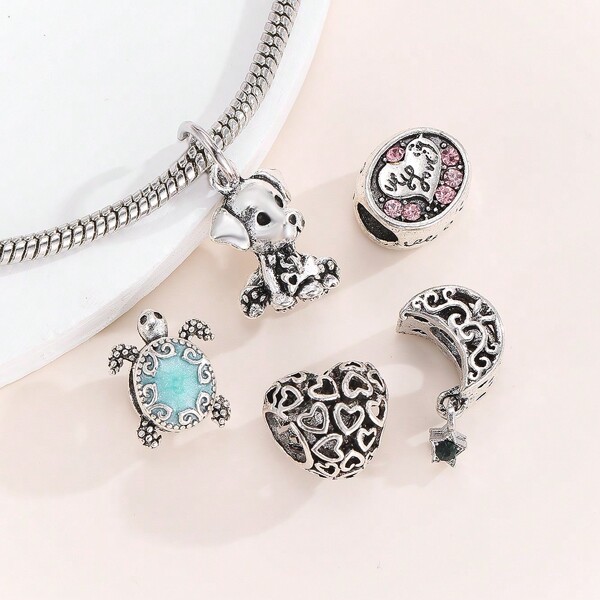 1 pieza Colgante de cuentas con forma de estrella hueca, luna, corazón, colgante ovalado tallado en forma de corazón, concha azul, tortuga y dijes de perro, adecuado para hacer pulseras, collares y joyas artesanales para el Día de San Valentín
