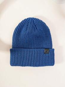 1 chiếc mũ len đan đa năng phong cách Y2K đơn giản, thoáng khí, dây da Unisex, thích hợp mặc hàng ngày và ngoài trời vào mùa thu/đông - sương mù màu xanh - Xem 1