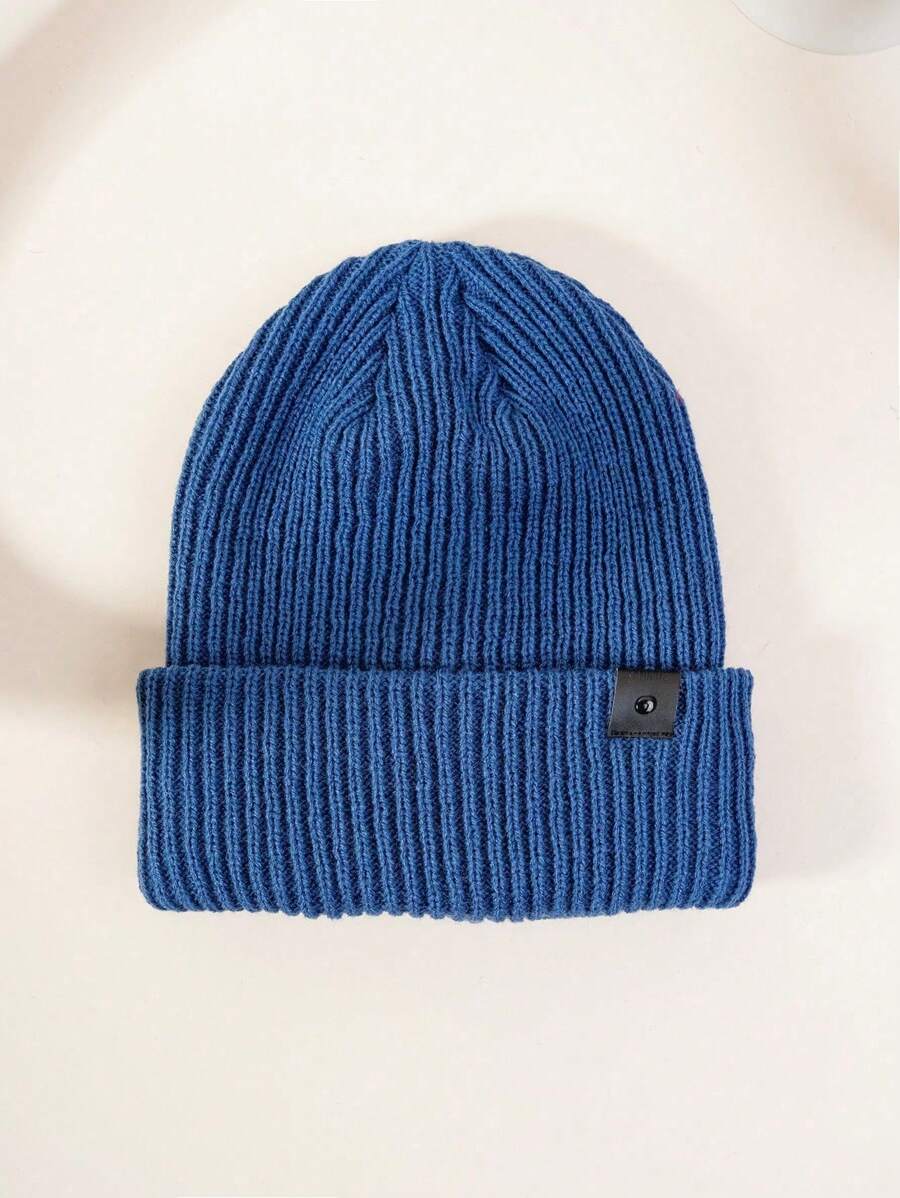 1 chiếc mũ len đan đa năng phong cách Y2K đơn giản, thoáng khí, dây da Unisex, thích hợp mặc hàng ngày và ngoài trời vào mùa thu/đông - sương mù màu xanh - Xem 1